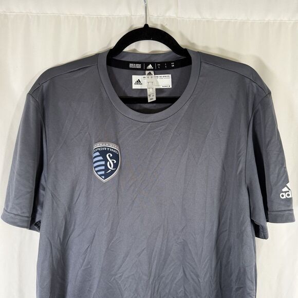 Adidas Sporting KC Shirt Men's Large Grey Short Sleeve Crewneck Athletic - Picture 2 of 11